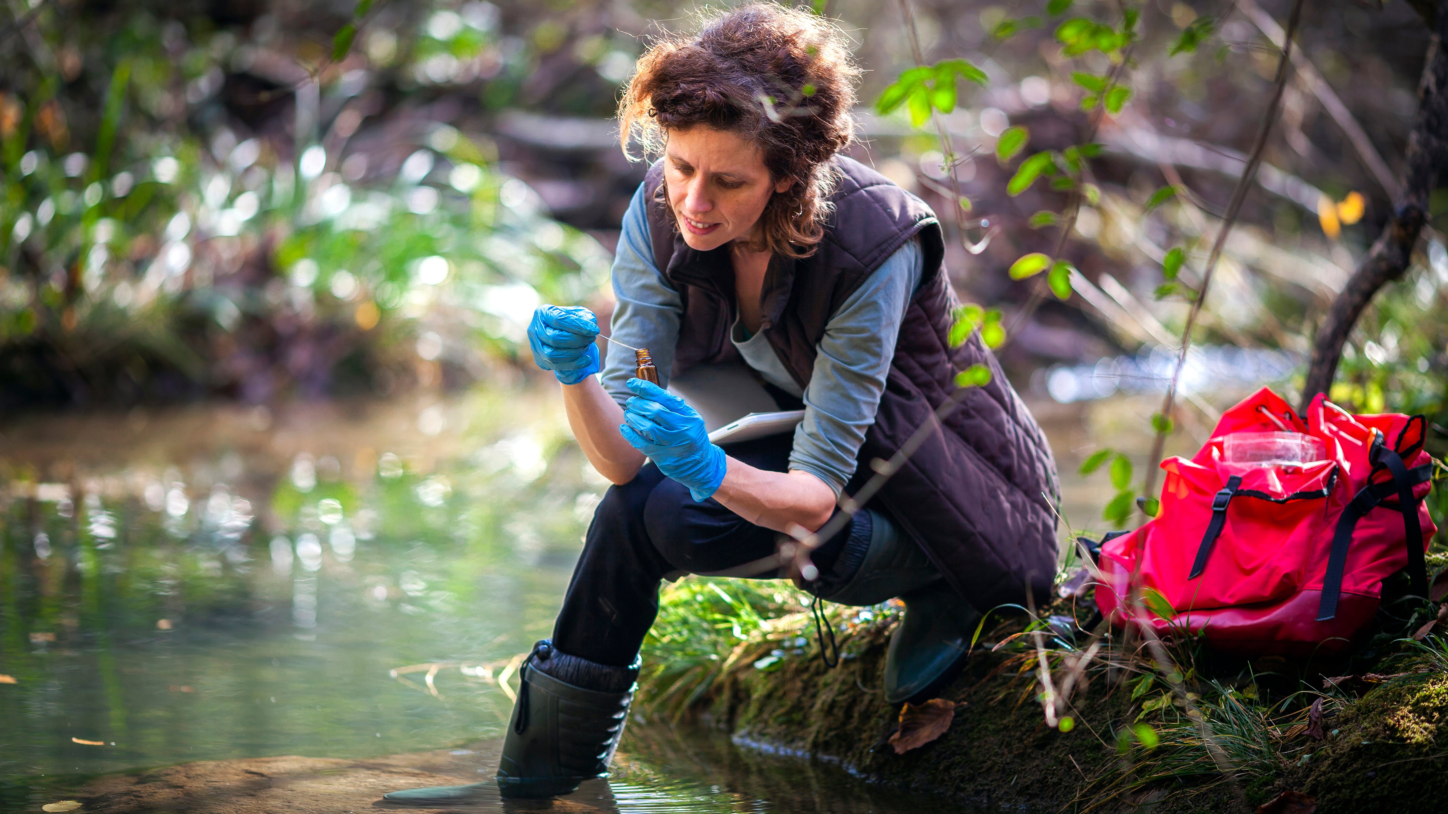 Female taking sample
